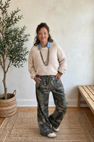 Camo Wide-Leg Drawstring Pant