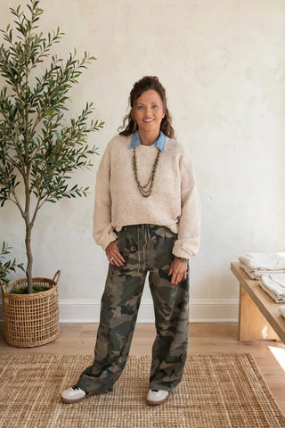 Camo Wide-Leg Drawstring Pant