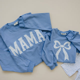 The Oaklynn Crewneck & Eleanor Romper - Blue Toile Bow
