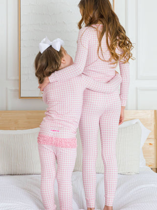 Girls Pink Gingham Ruffle Pajama Set