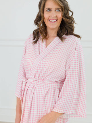 Pink Gingham Mommy & Me Maternity Robe