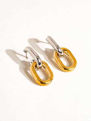 Mixed Metal Double Chain Drop Earrings