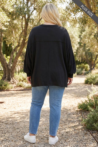 Relaxed V-Neck Knit Top - Plus Size