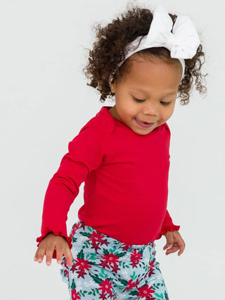 Red Knit Long Sleeve Ruffle Bodysuit