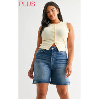 Mica Super High Rise Button-Up Bermuda Shorts Plus