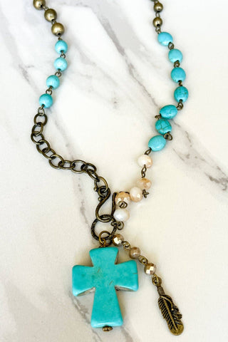 Valerie Necklace - Turquoise Stone Cross Pendant
