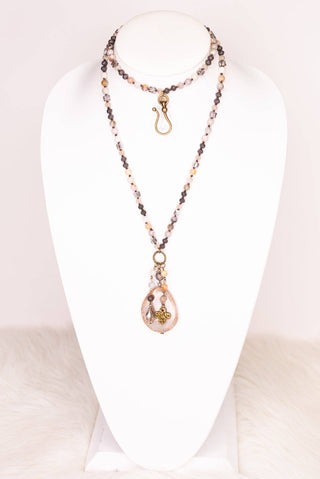 Gizelle Necklace - Grey Stone & Taupe Agate Charm