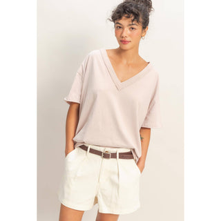 Washed V-Neck Oversized Tee