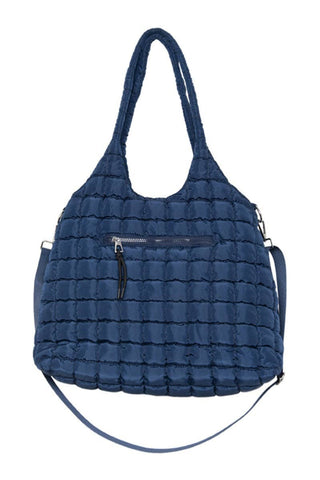 Navy Rectangular Quilted Puffer Tote Bag