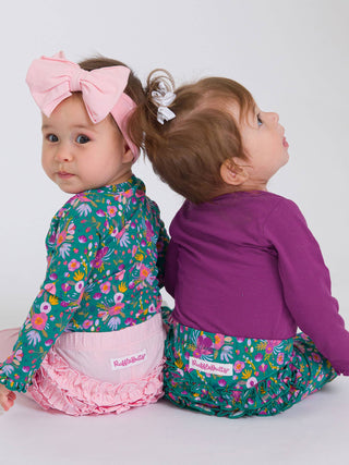 Emerald Floral Knit Long Sleeve Ruffle Bodysuit