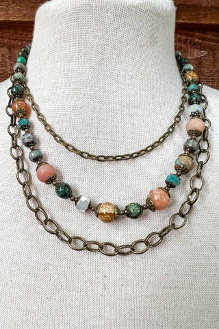 Carter Necklace - 3-Layer Bronze Chain Beaded