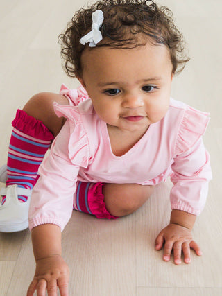 Pink Knit Long Sleeve Flutter Bubble Romper