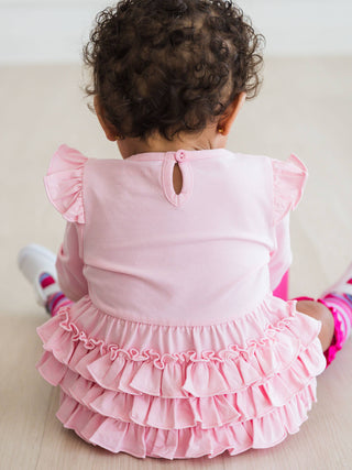 Pink Knit Long Sleeve Flutter Bubble Romper