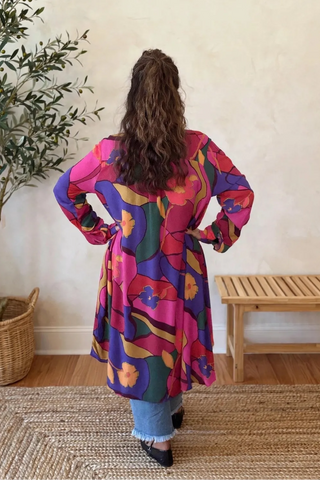 Easel Geo Floral Duster Shirt Dress
