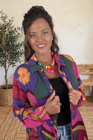 Easel Geo Floral Duster Shirt Dress