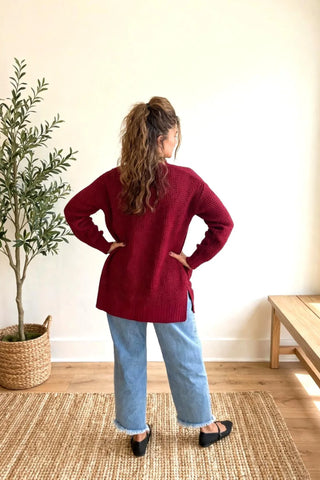 Relaxed Waffle Knit Open Front Cardigan – Cabernet