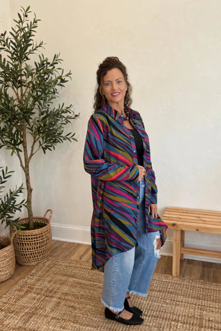 Easel Sophia Duster Shirt Dress - Indigo Teal