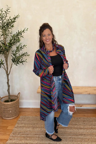 Easel Sophia Duster Shirt Dress - Indigo Teal