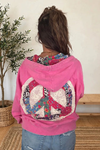 Easel Peace Patch Mineral Washed Terry Hoodie