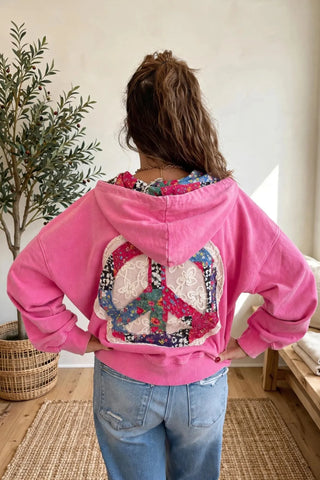 Easel Peace Patch Mineral Washed Terry Hoodie