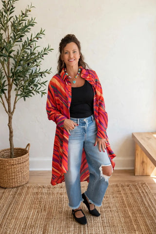 Easel Sophia Duster Shirt Dress - Boho Red