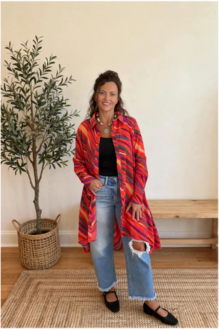 Easel Sophia Duster Shirt Dress - Boho Red