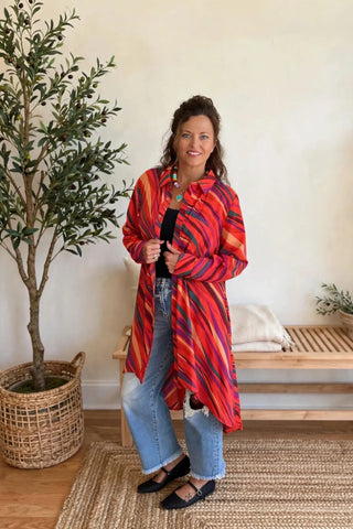 Easel Sophia Duster Shirt Dress - Boho Red