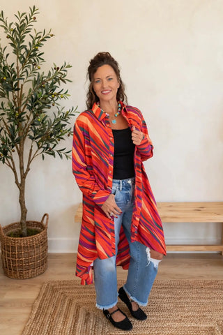 Easel Sophia Duster Shirt Dress - Boho Red