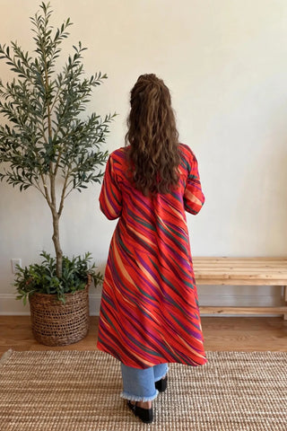 Easel Sophia Duster Shirt Dress - Boho Red